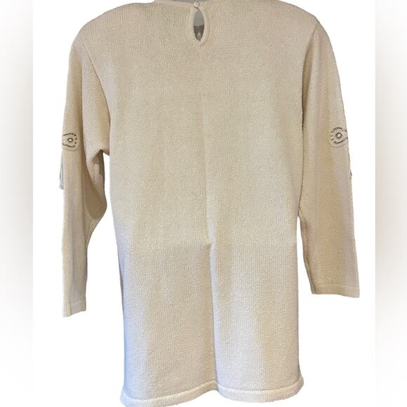 Vintage IB Diffusion Womens Medium Ivory Silk Sweater with Silver Beaded Front - Picture 2 of 8